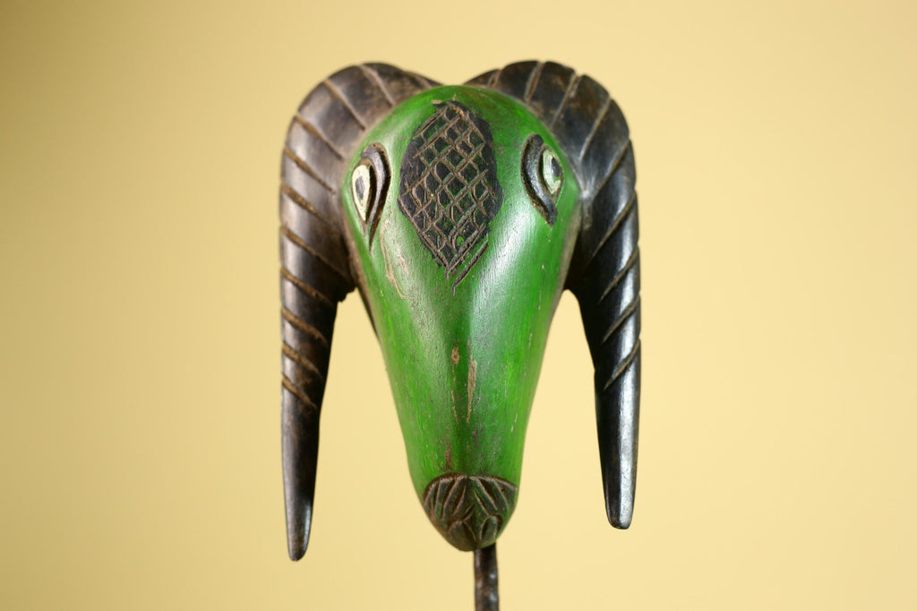 African Antelope Mask- Hand Carved Wooden Tribal Art Wall Decor-G6225