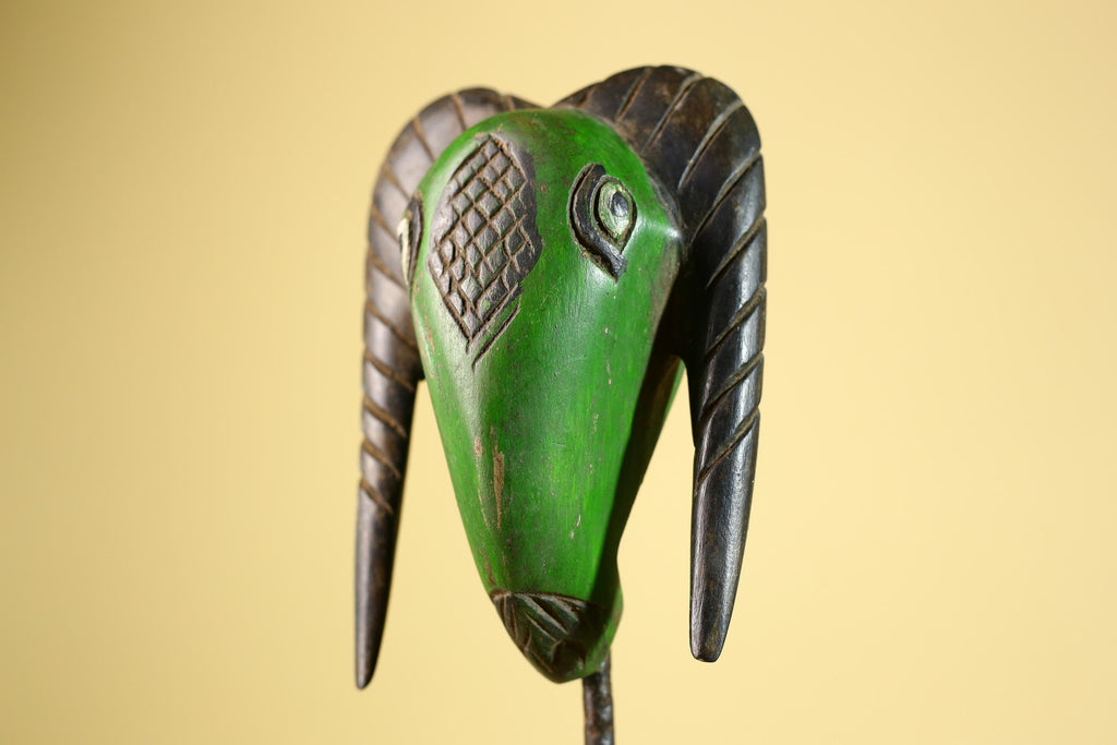 African Antelope Mask- Hand Carved Wooden Tribal Art Wall Decor-G6225