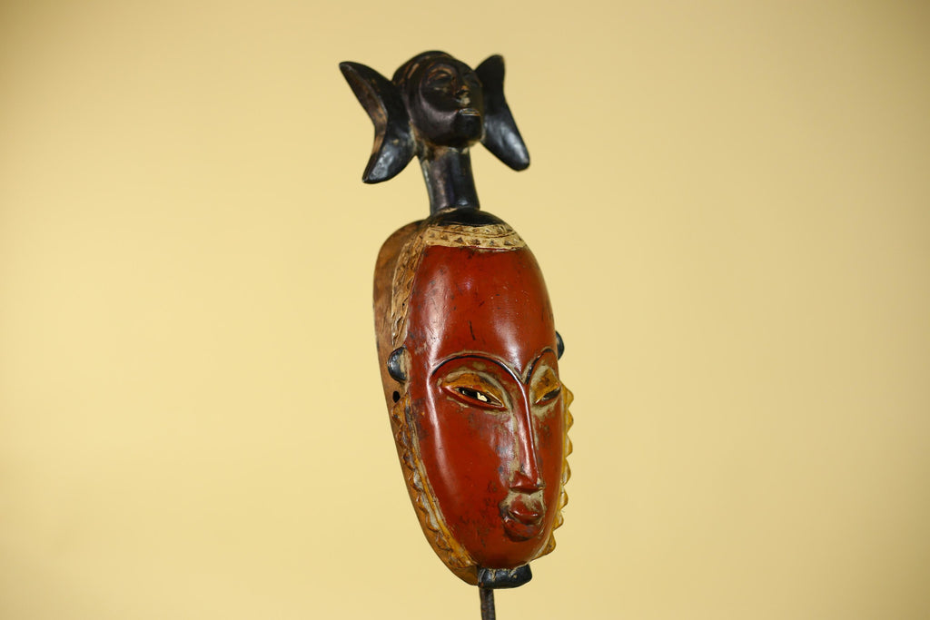 African Mask Baule Style Wooden Tribal Wall Art Vintage African Art-G6131