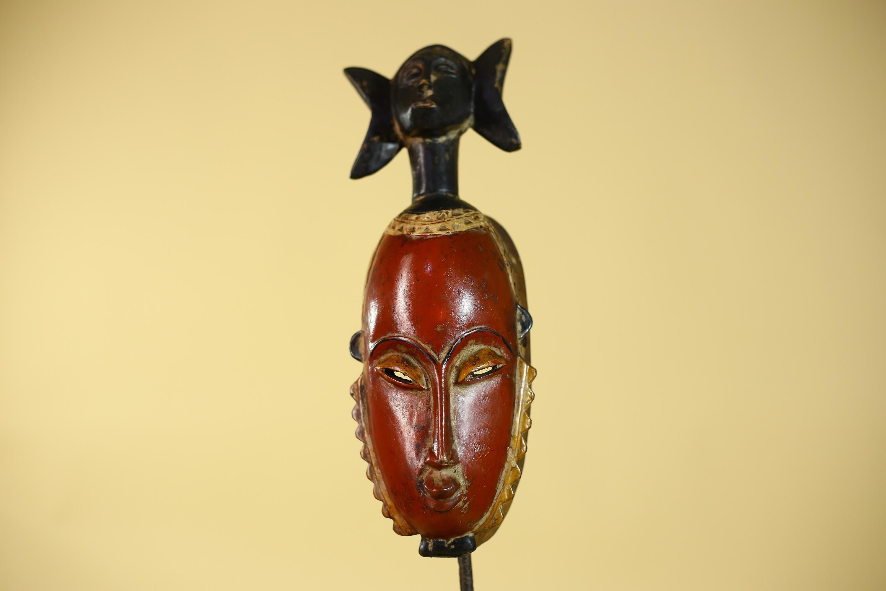 African Mask Baule Style Wooden Tribal Wall Art Vintage African Art-G6131