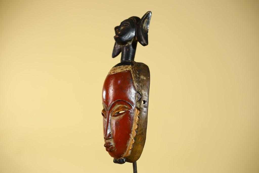 African Mask Baule Style Wooden Tribal Wall Art Vintage African Art-G6131