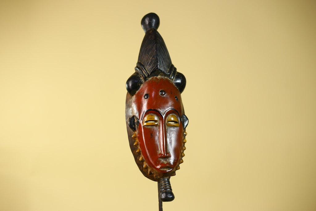 African Mask Baule Style With Tall Crest Wooden Tribal Wall Art Vintage-G6132