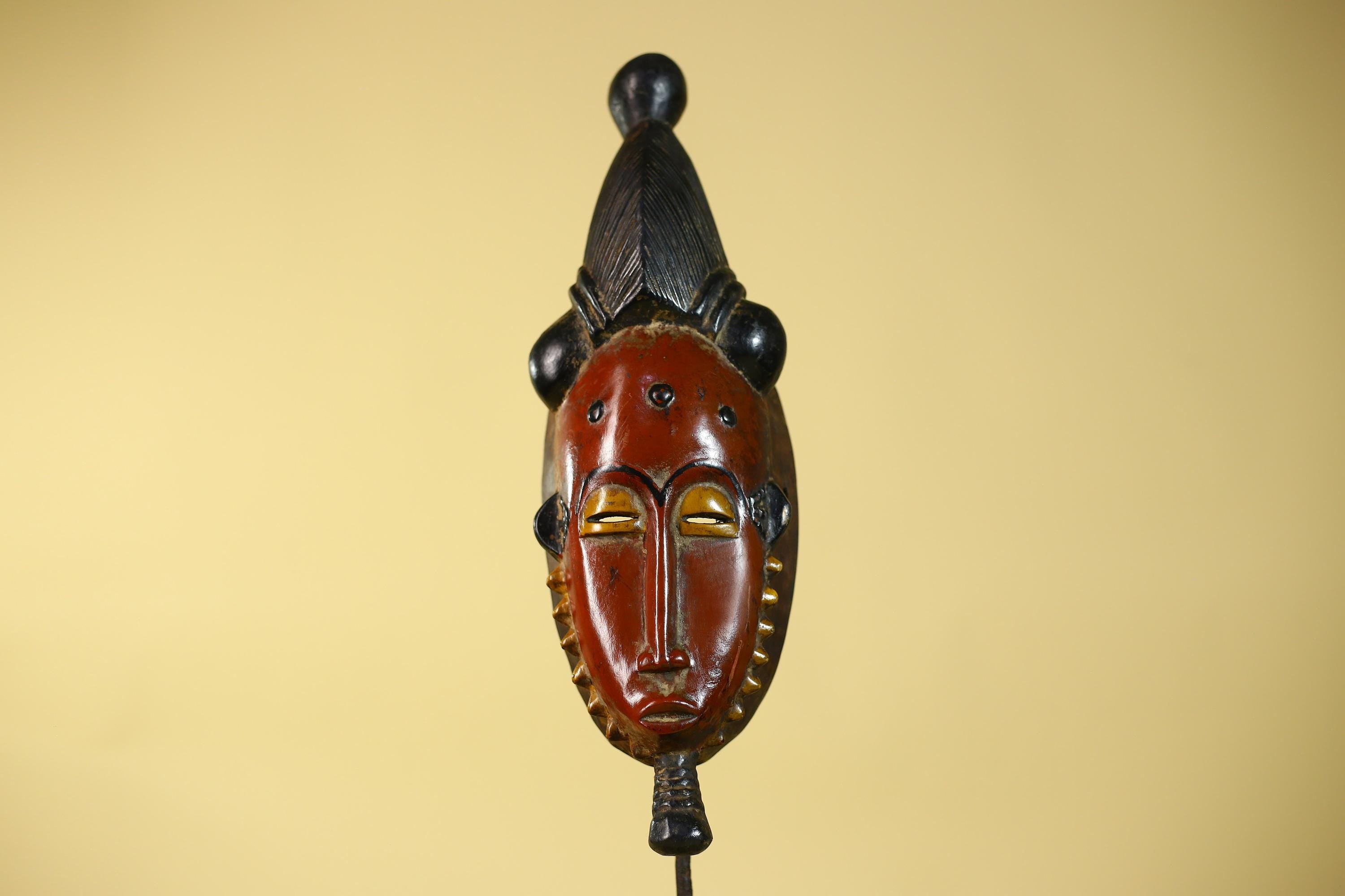 African Mask Baule Style With Tall Crest Wooden Tribal Wall Art Vintage-G6132
