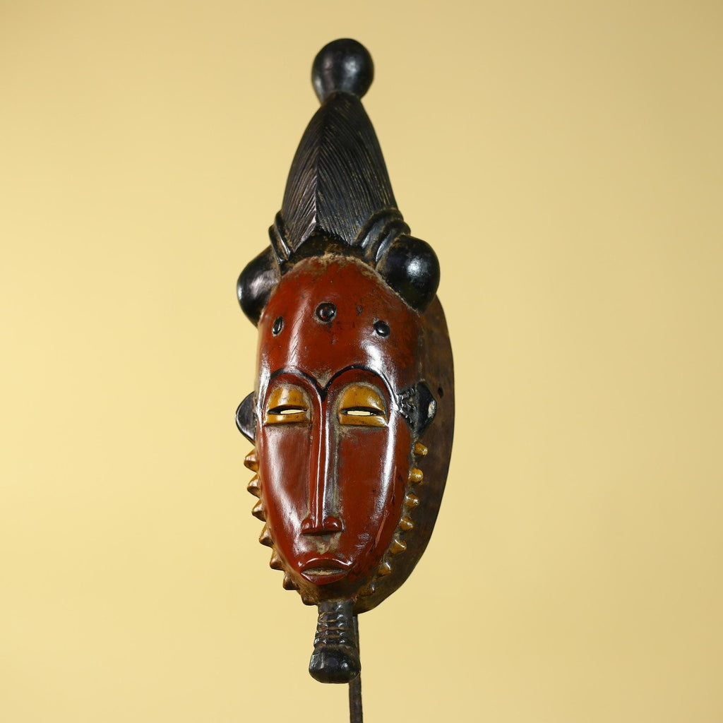 African Mask Baule Style With Tall Crest Wooden Tribal Wall Art Vintage-G6132