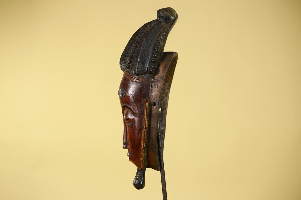 Vintage Baule African Mask Hand Carved Wood Tribal Wall Art-G6134