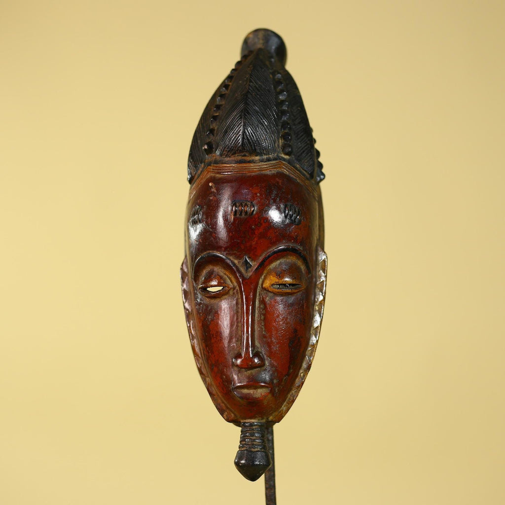 Vintage Baule African Mask Hand Carved Wood Tribal Wall Art-G6134