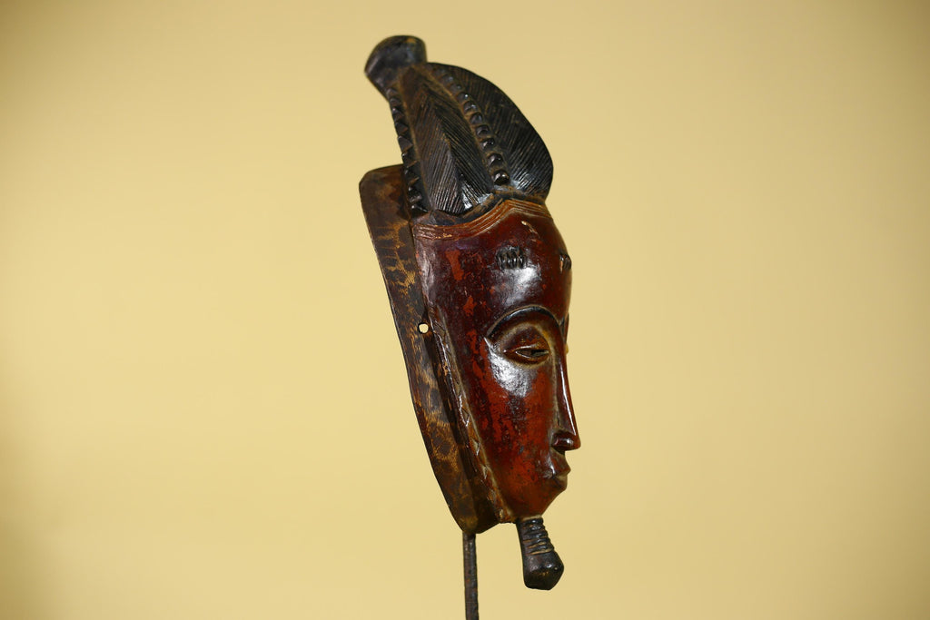 Vintage Baule African Mask Hand Carved Wood Tribal Wall Art-G6134