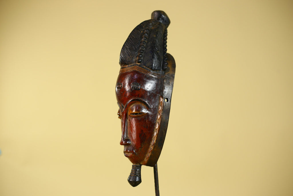 Vintage Baule African Mask Hand Carved Wood Tribal Wall Art-G6134