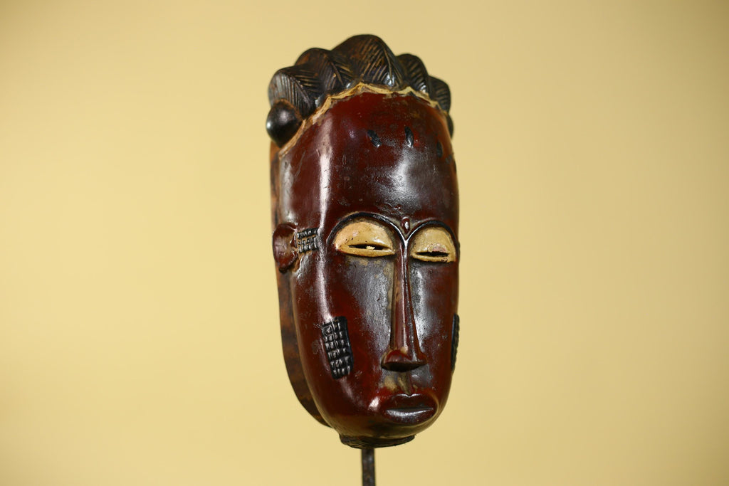 Handmade Baule African Mask : Hand Carved Wood Tribal Wall Art Decor-G6135