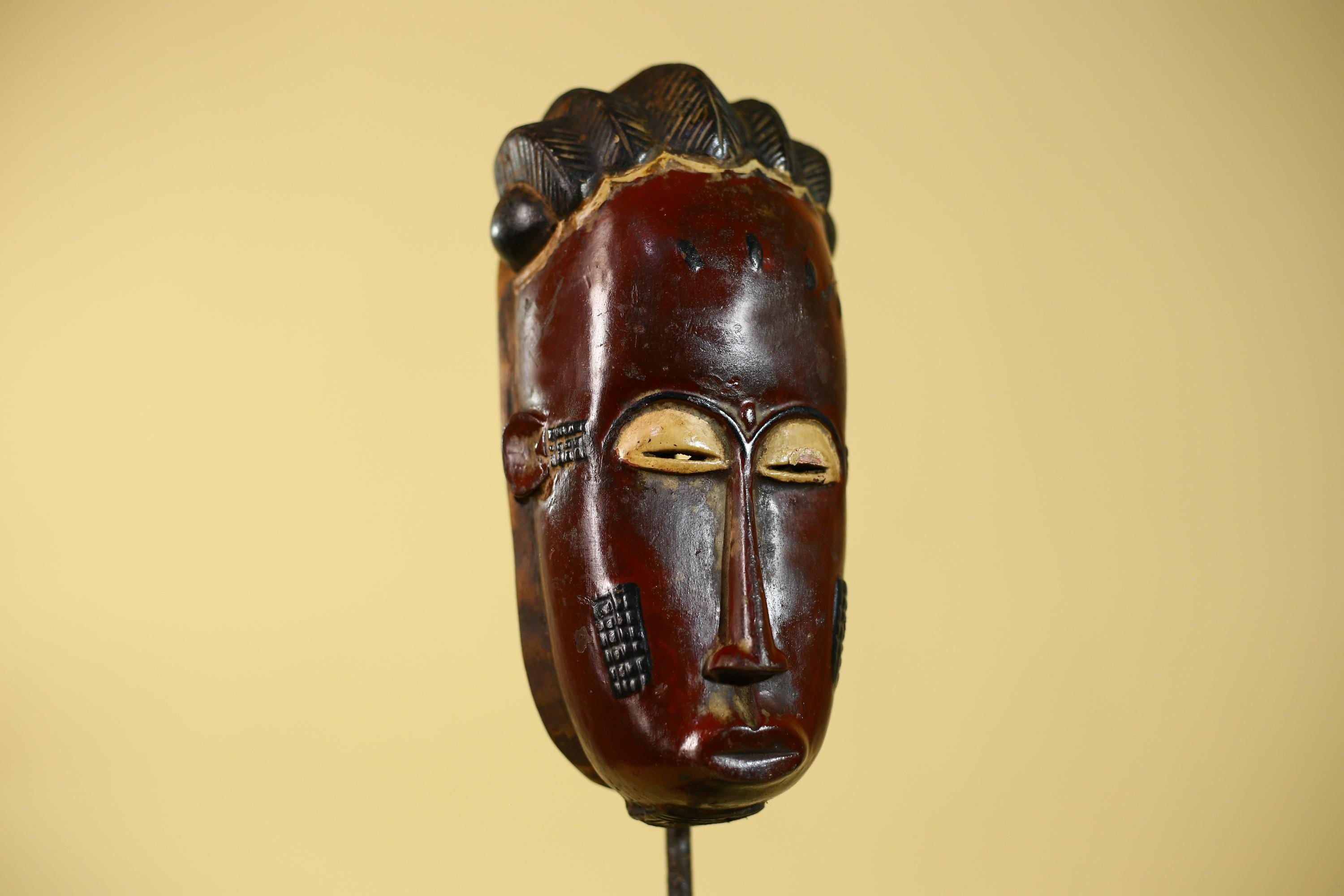 Handmade Baule African Mask : Hand Carved Wood Tribal Wall Art Decor-G6135