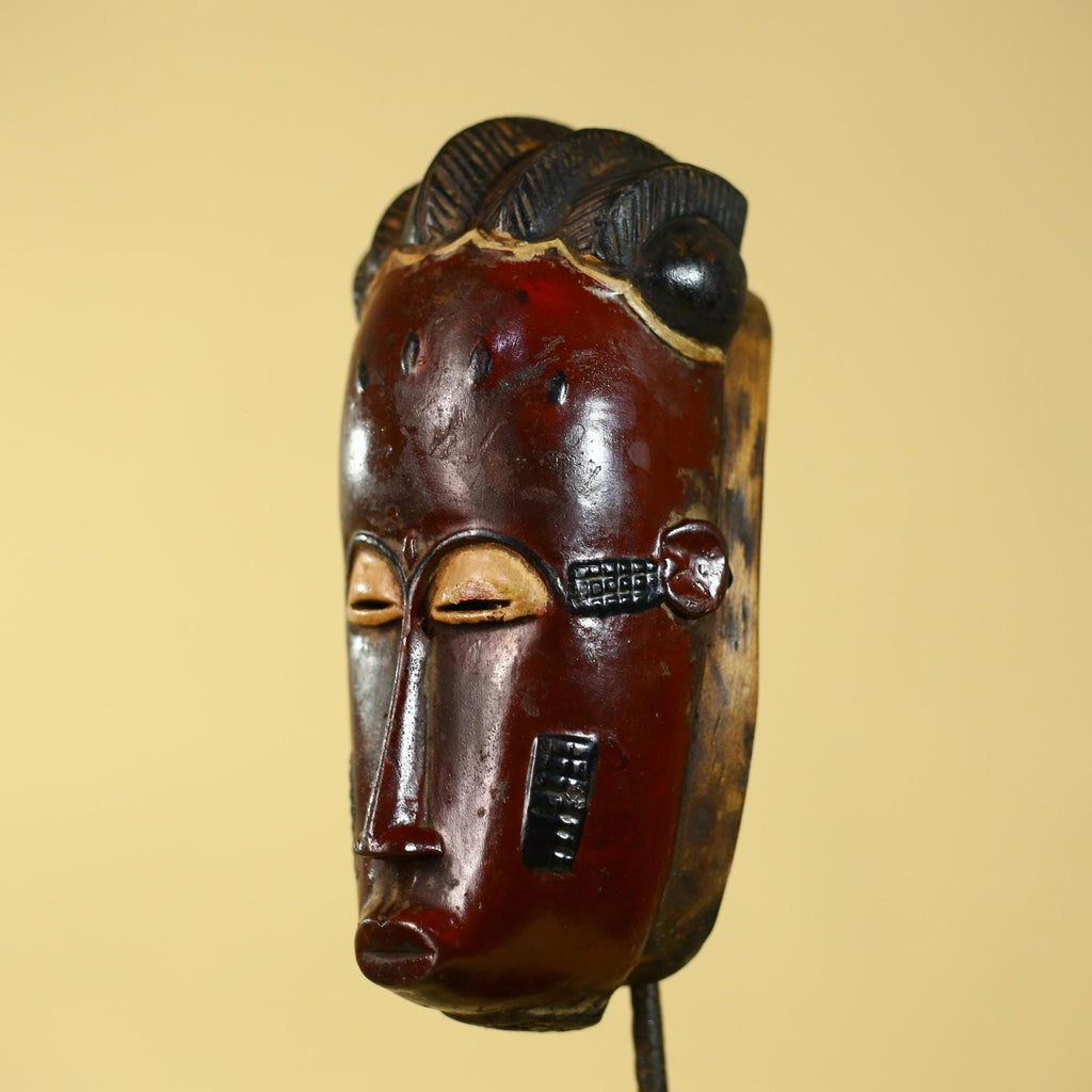 Handmade Baule African Mask : Hand Carved Wood Tribal Wall Art Decor-G6135