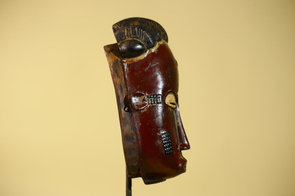 Handmade Baule African Mask : Hand Carved Wood Tribal Wall Art Decor-G6135