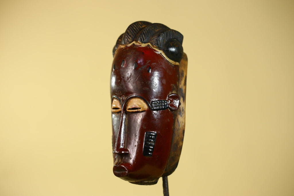 Handmade Baule African Mask : Hand Carved Wood Tribal Wall Art Decor-G6135