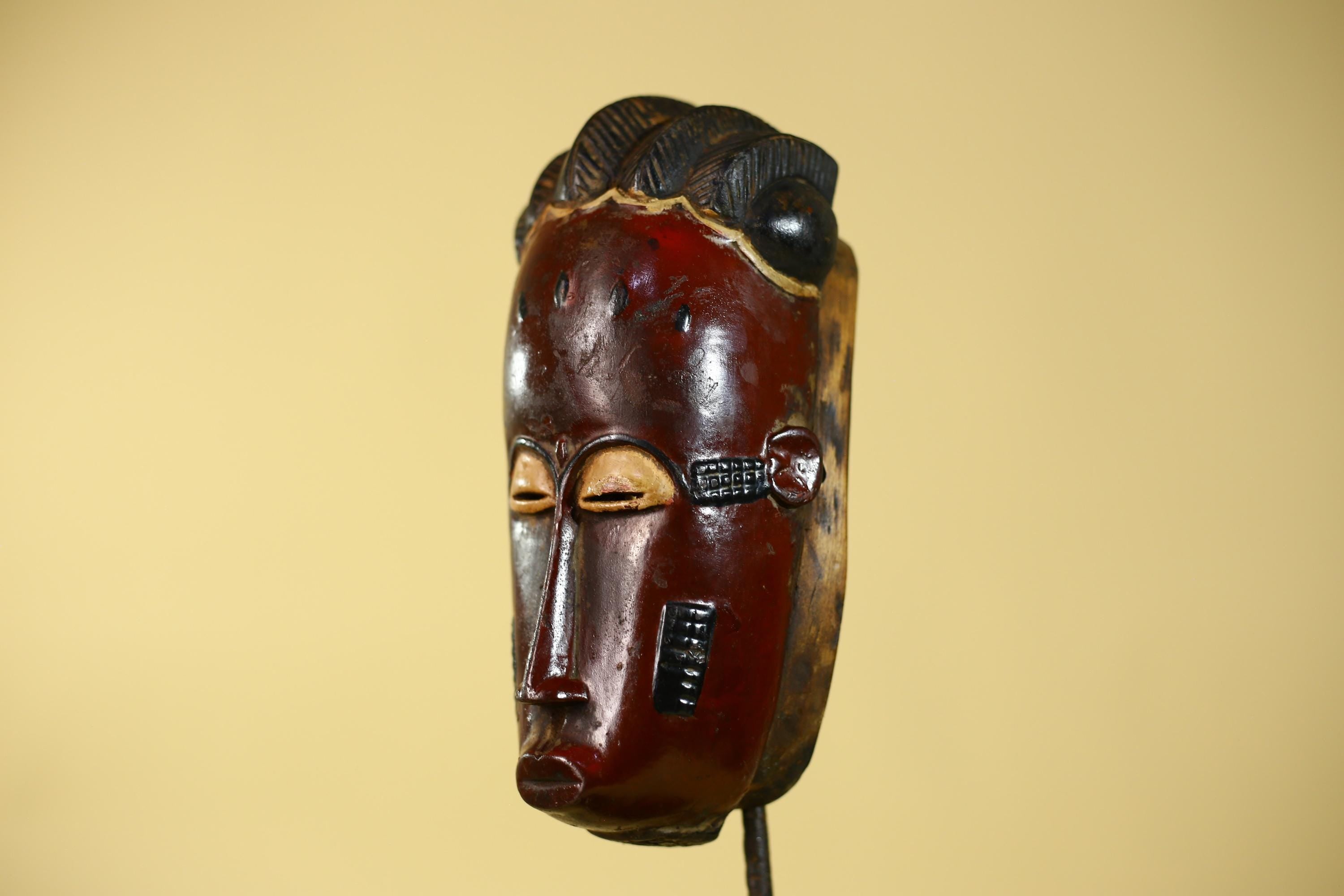 Handmade Baule African Mask : Hand Carved Wood Tribal Wall Art Decor-G6135