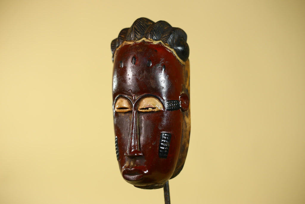 Handmade Baule African Mask : Hand Carved Wood Tribal Wall Art Decor-G6135