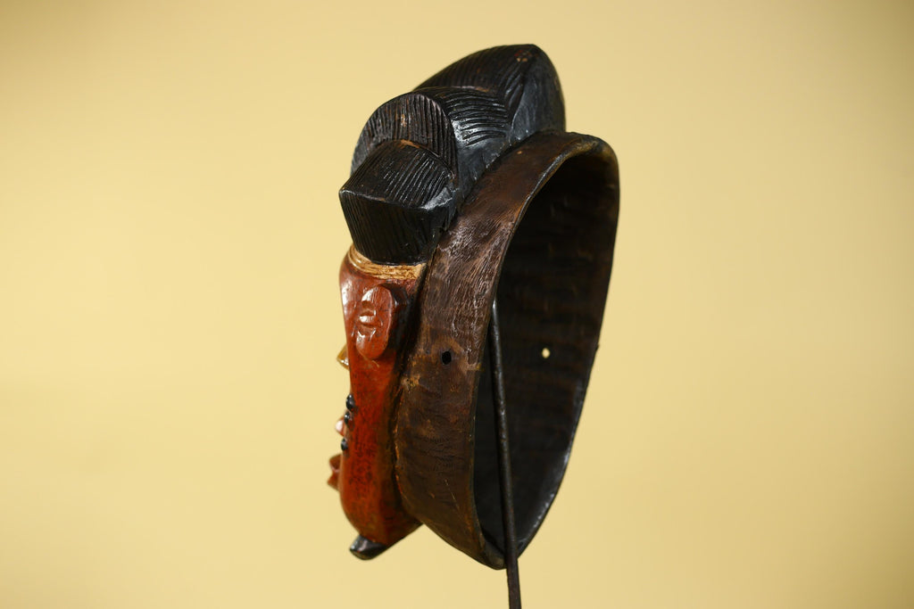 African Mask from the Baule Tribe – Hand Carved Wooden Tribal Wall Art -G6140