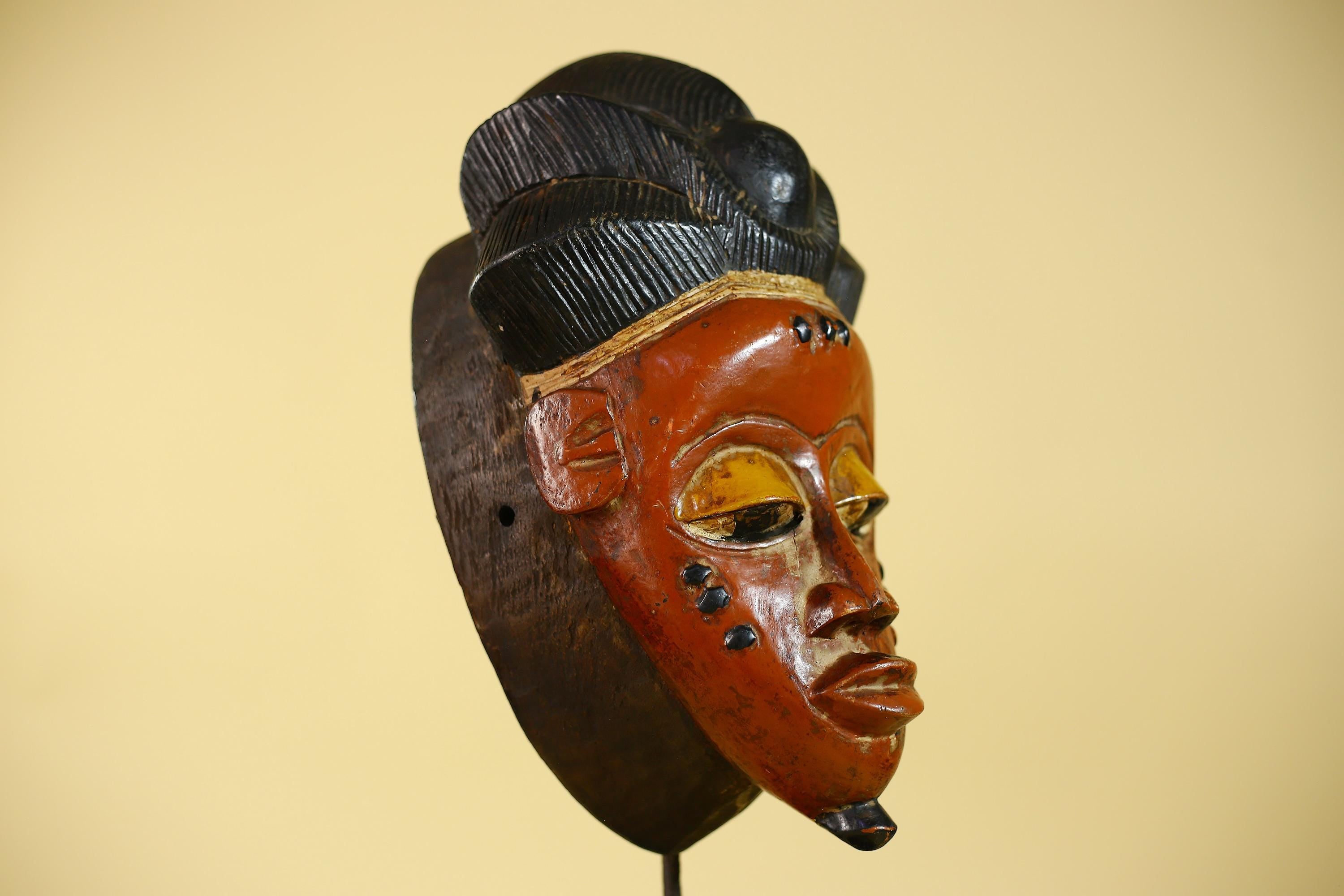 African Mask from the Baule Tribe – Hand Carved Wooden Tribal Wall Art -G6140