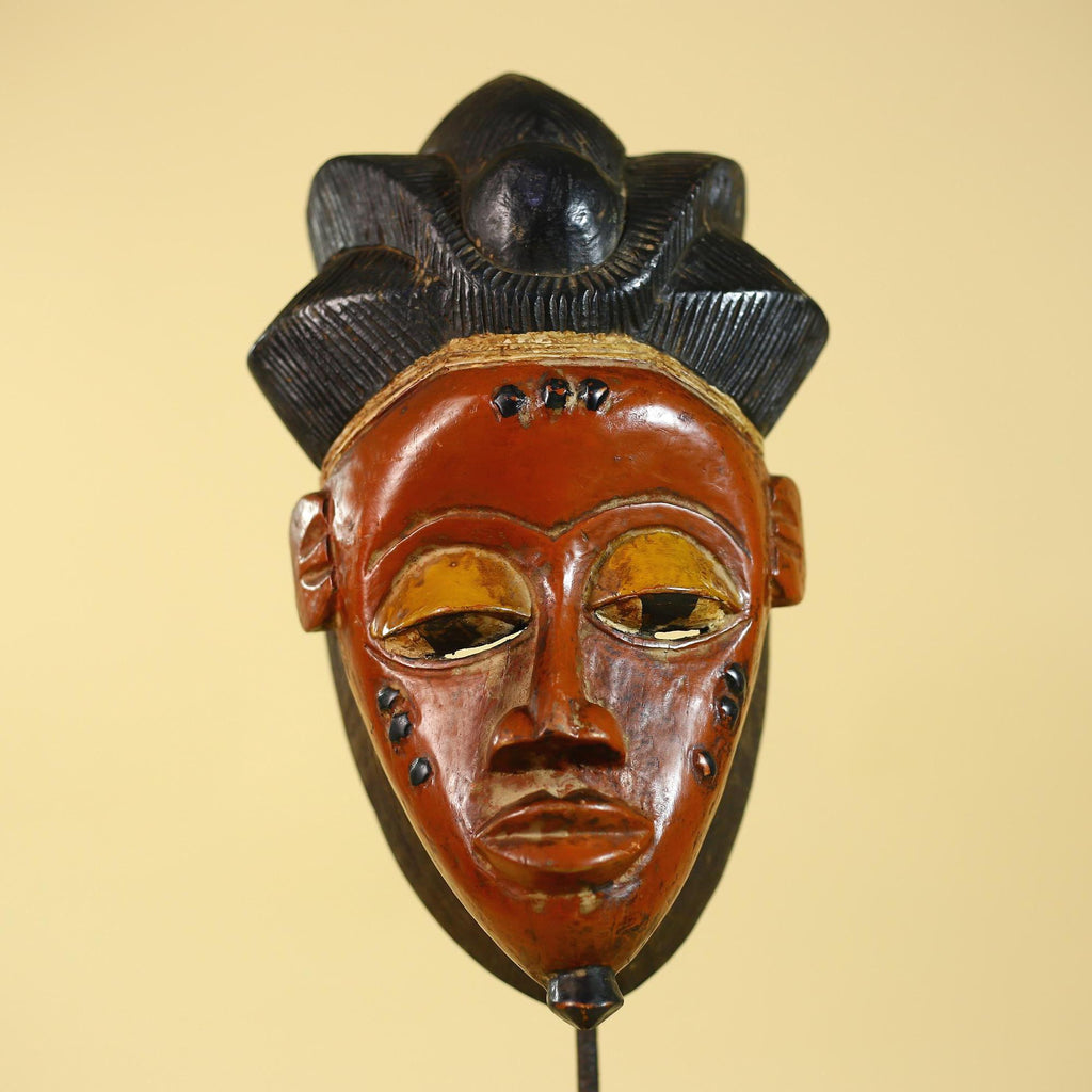 African Mask from the Baule Tribe – Hand Carved Wooden Tribal Wall Art -G6140