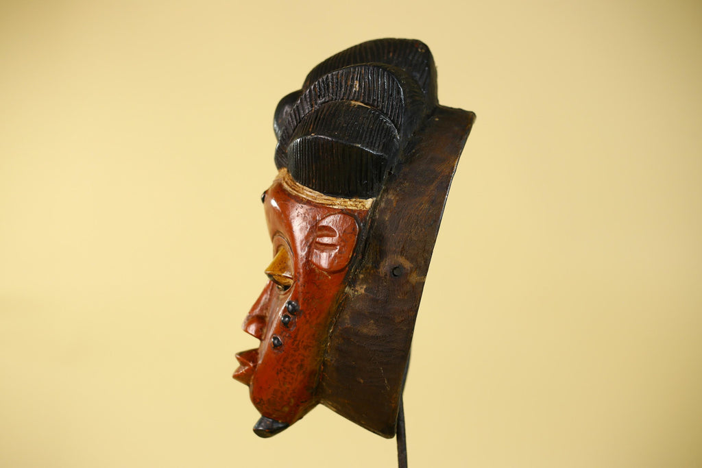African Mask from the Baule Tribe – Hand Carved Wooden Tribal Wall Art -G6140
