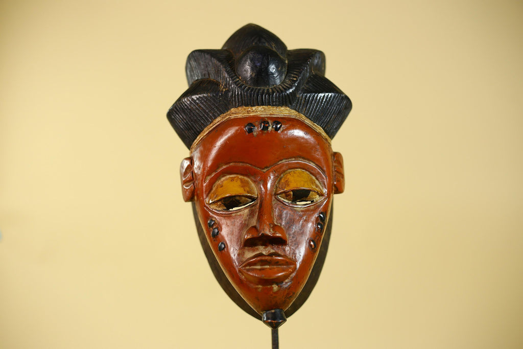 African Mask from the Baule Tribe – Hand Carved Wooden Tribal Wall Art -G6140