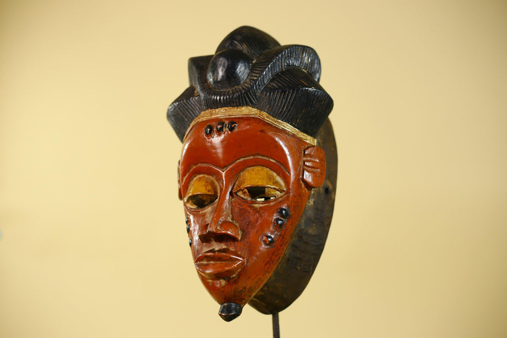 African Mask from the Baule Tribe – Hand Carved Wooden Tribal Wall Art -G6140