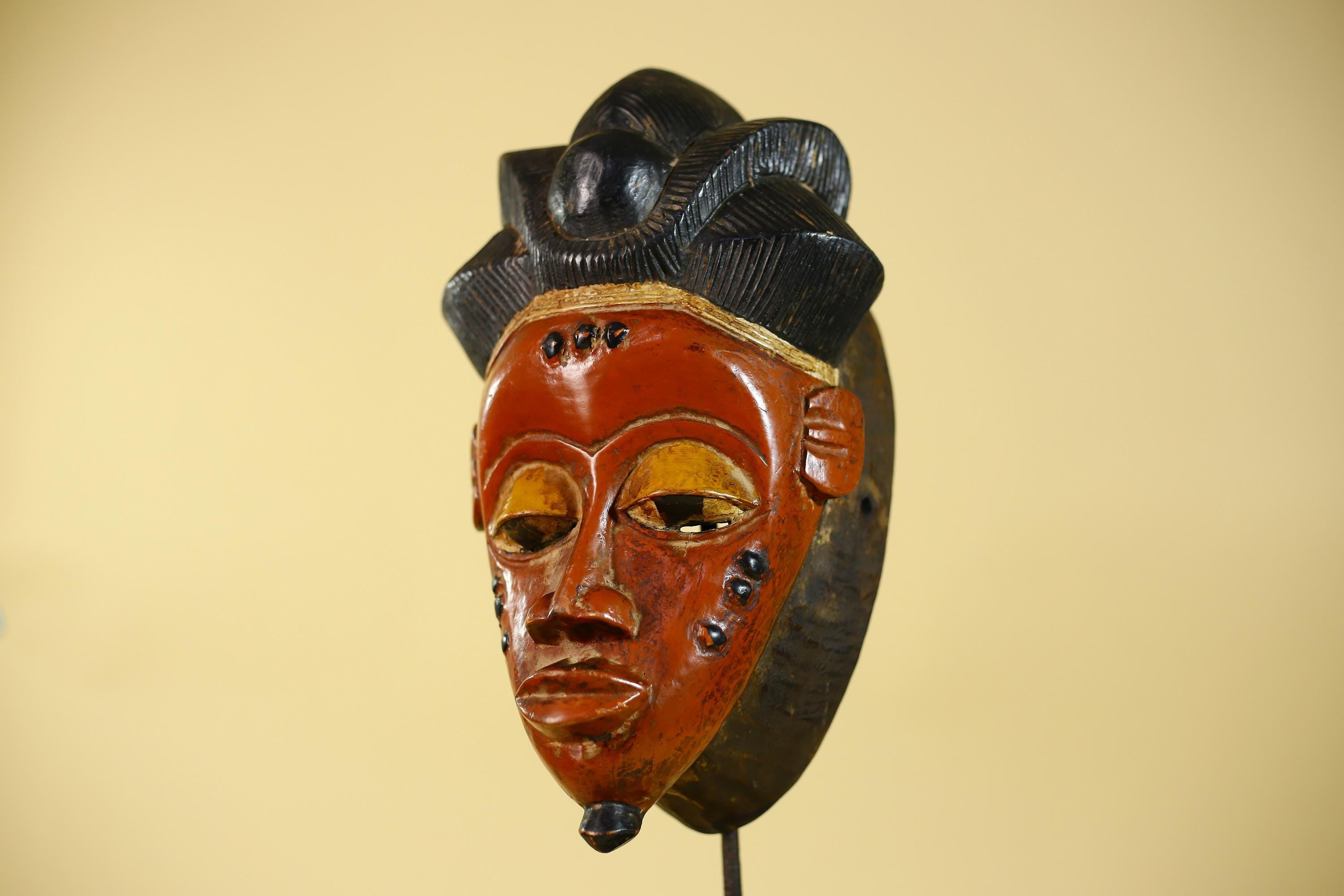 African Mask from the Baule Tribe – Hand Carved Wooden Tribal Wall Art -G6140