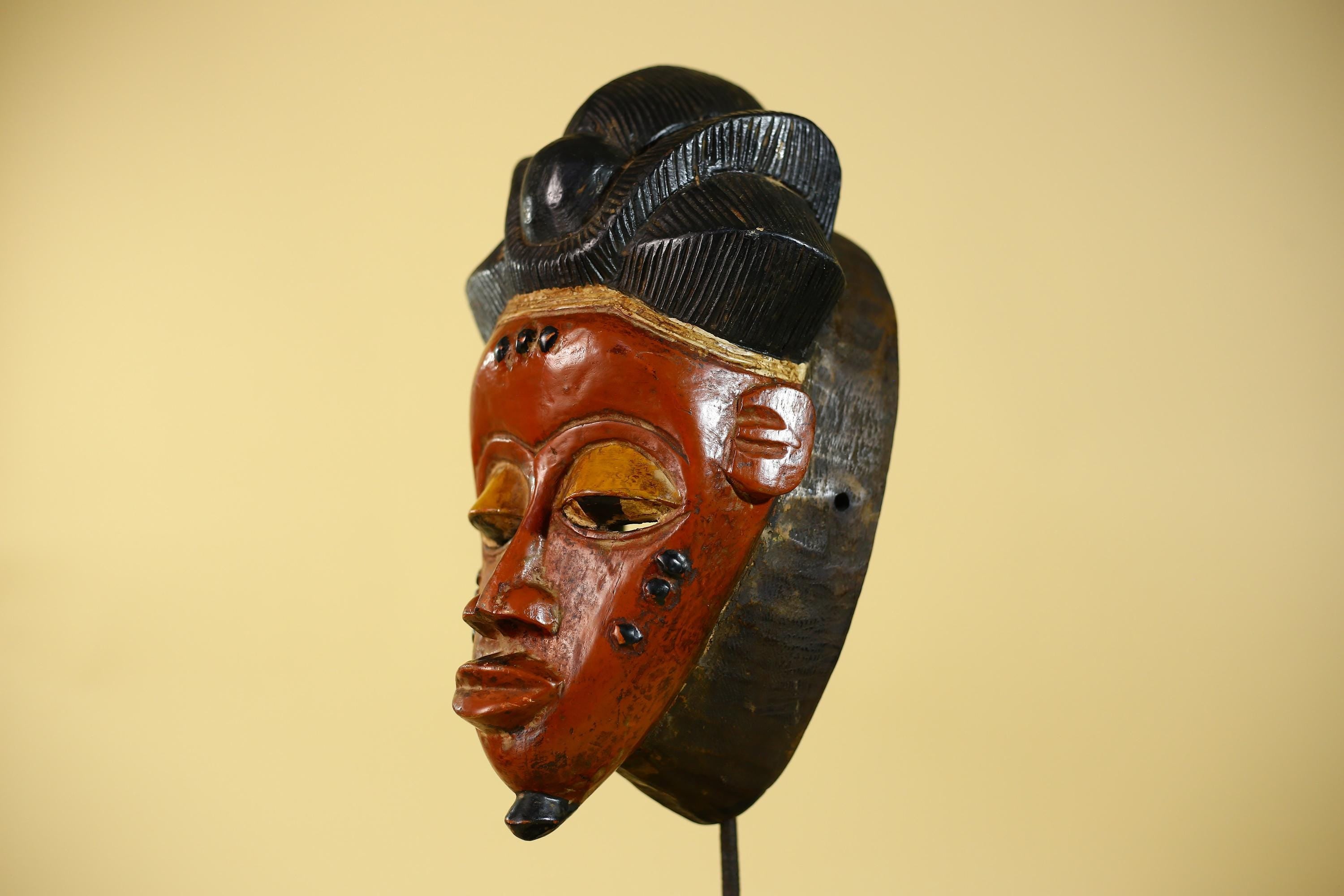 African Mask from the Baule Tribe – Hand Carved Wooden Tribal Wall Art -G6140