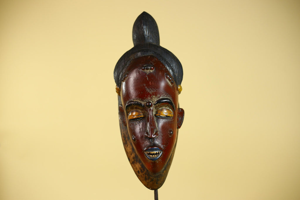 African Mask from the Baule Tribe – Hand Carved Wooden Tribal Art-G6141