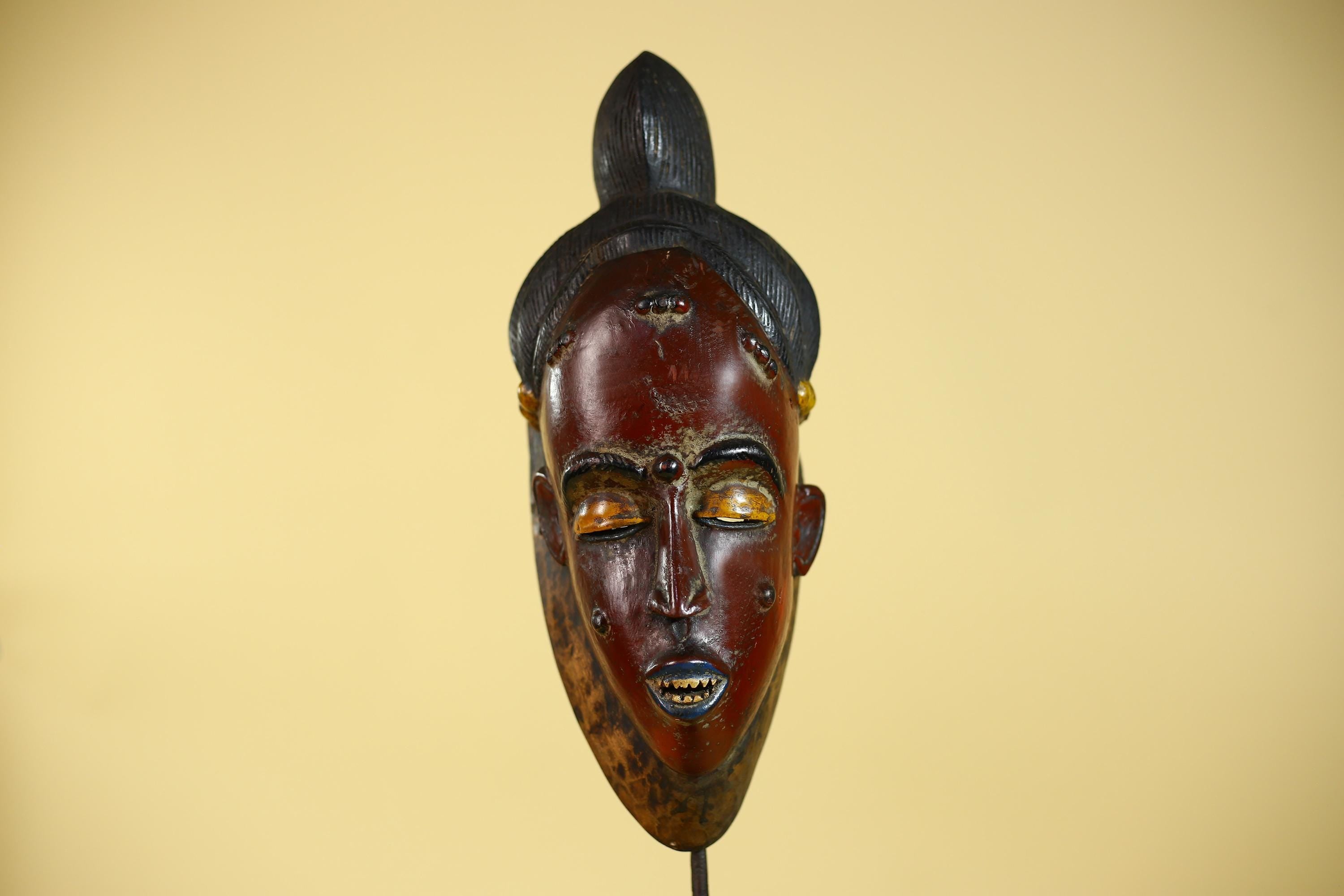 African Mask from the Baule Tribe – Hand Carved Wooden Tribal Art-G6141
