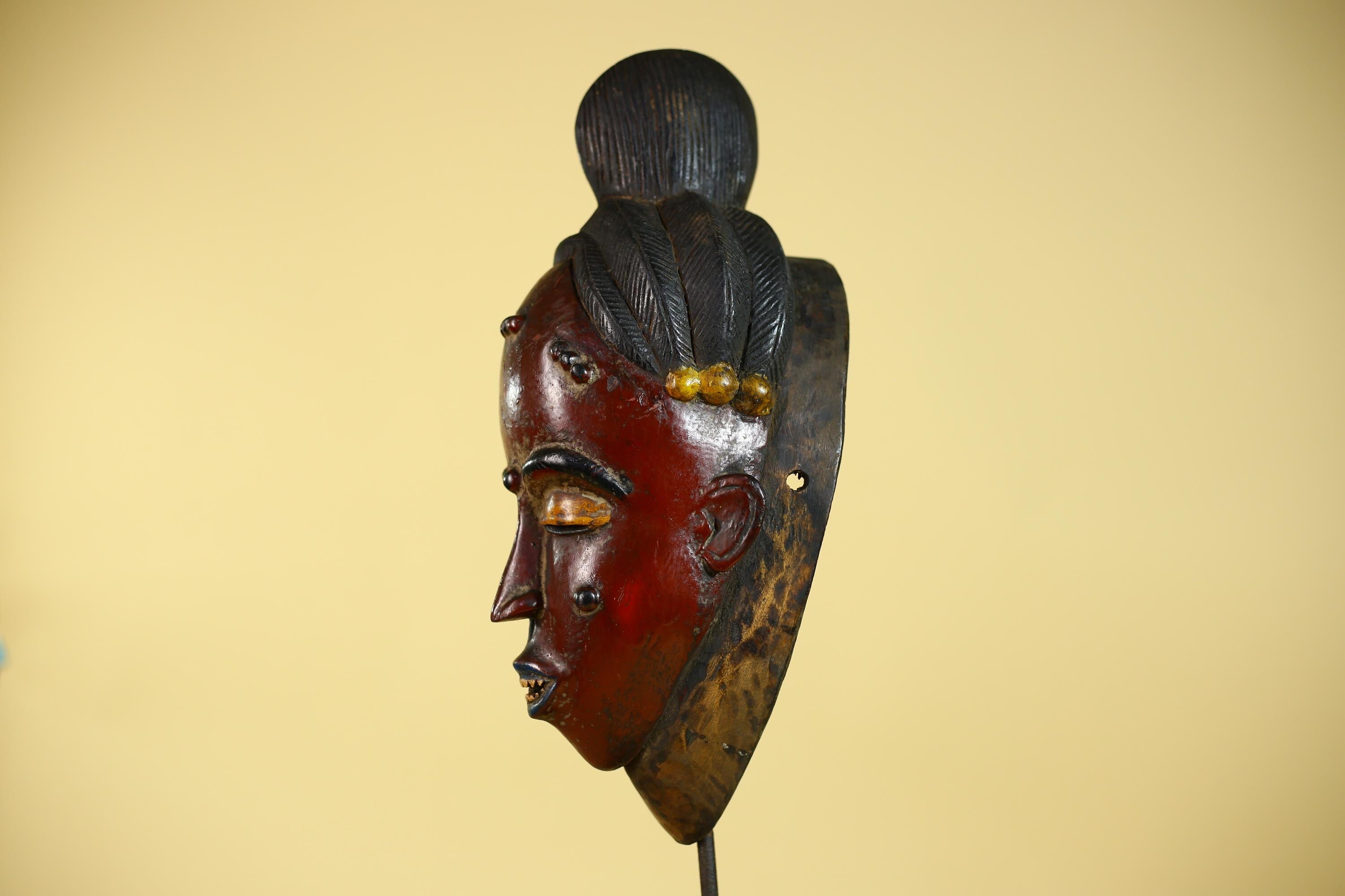 African Mask from the Baule Tribe – Hand Carved Wooden Tribal Art-G6141