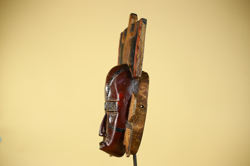 Antique African Guro Wood Mask with Geometric Carved and Rectangular Crest-G6145