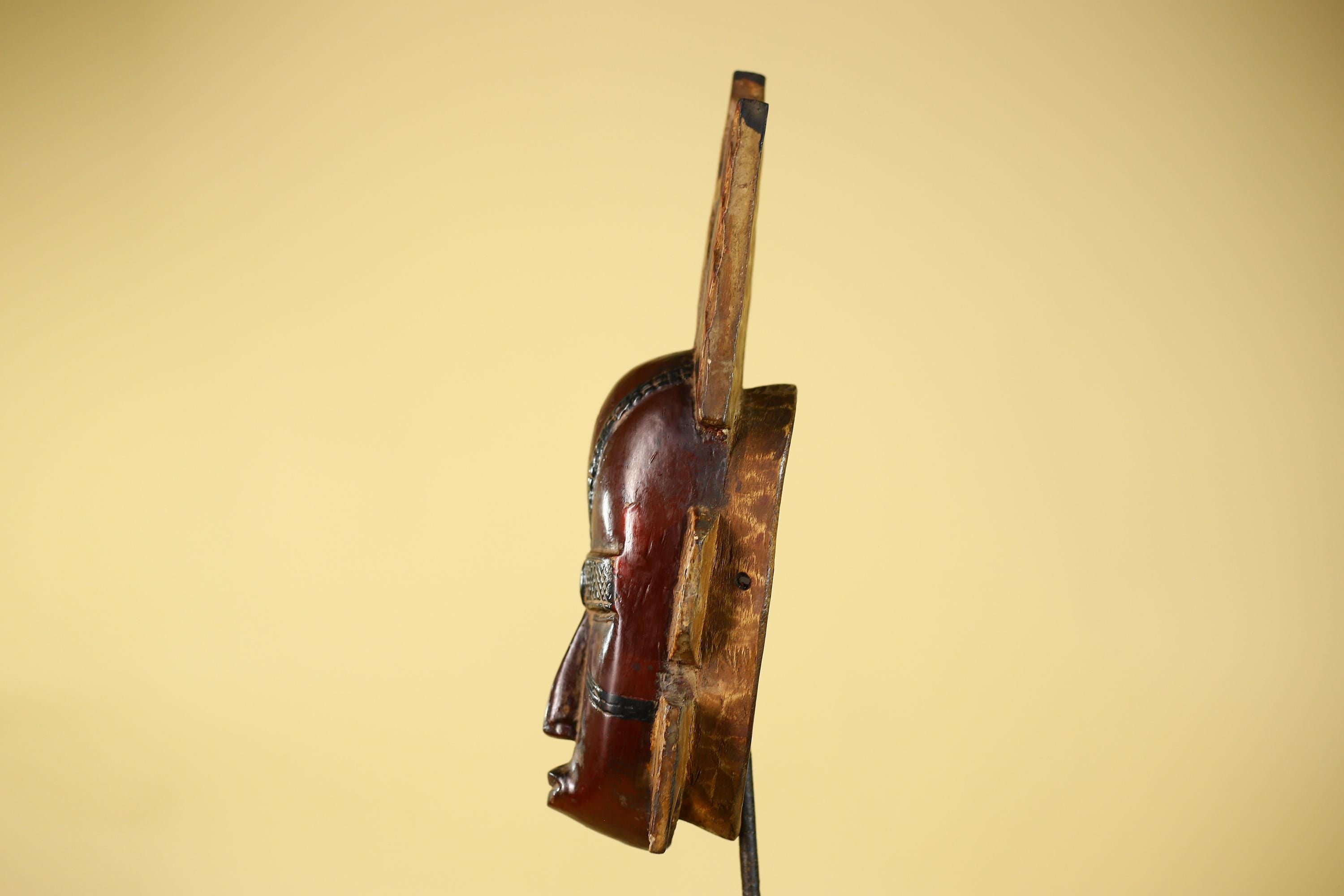 Antique African Guro Wood Mask with Geometric Carved and Rectangular Crest-G6145