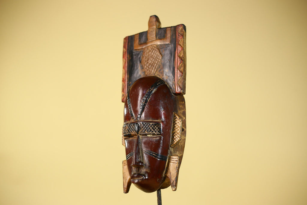 Antique African Guro Wood Mask with Geometric Carved and Rectangular Crest-G6145