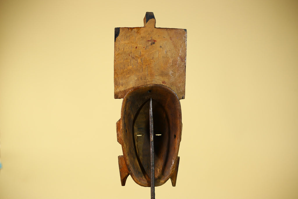 Antique African Guro Wood Mask with Geometric Carved and Rectangular Crest-G6145