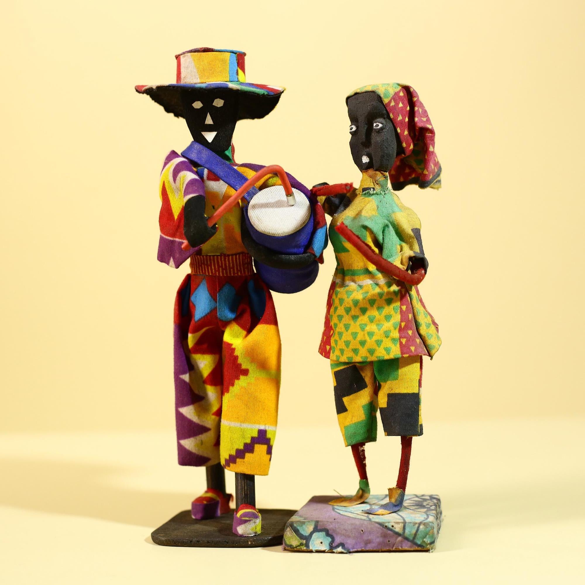 rican Musician Figurines Handcrafted Folk Art Decorative Pair-G6226