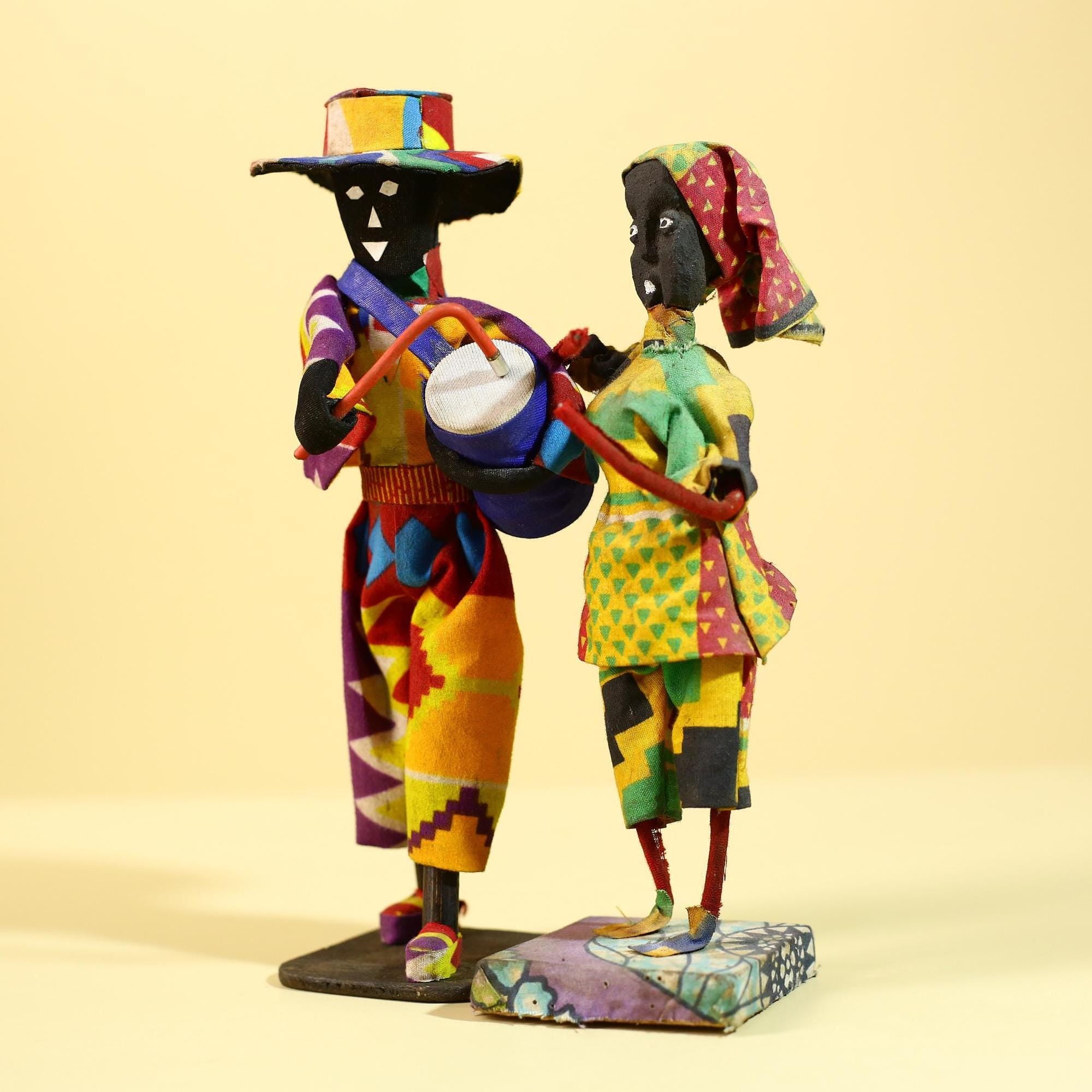 rican Musician Figurines Handcrafted Folk Art Decorative Pair-G6226