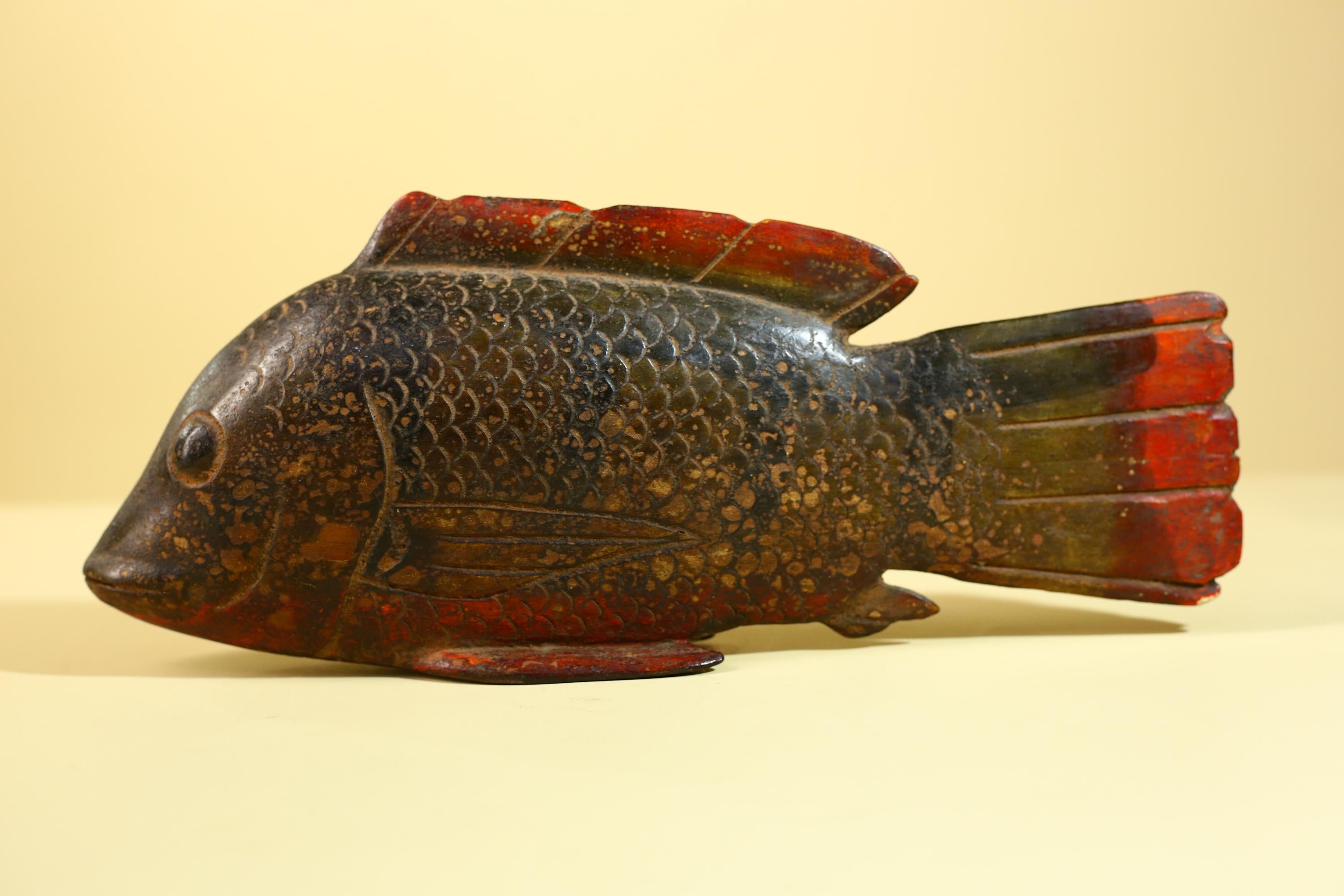 African Hand Carved Wooden Fish Sculpture, Vintage Tribal Art Decor-G6227