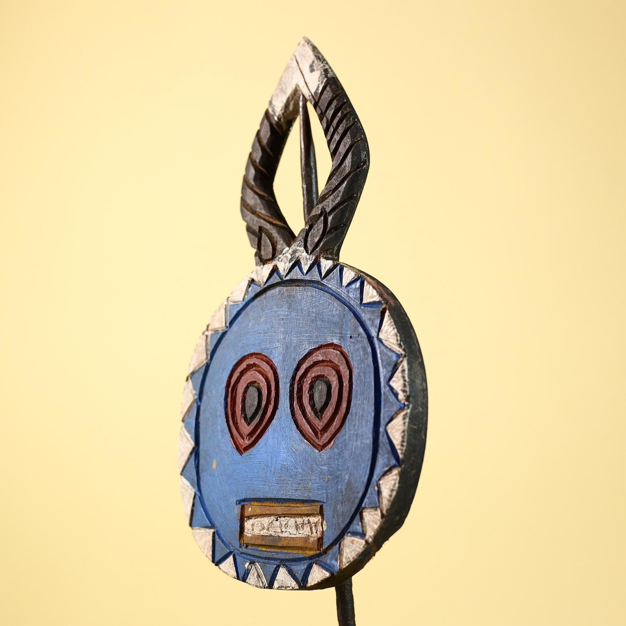 African Round Face Mask – Hand Carved Wooden Tribal Art Decor-G6230