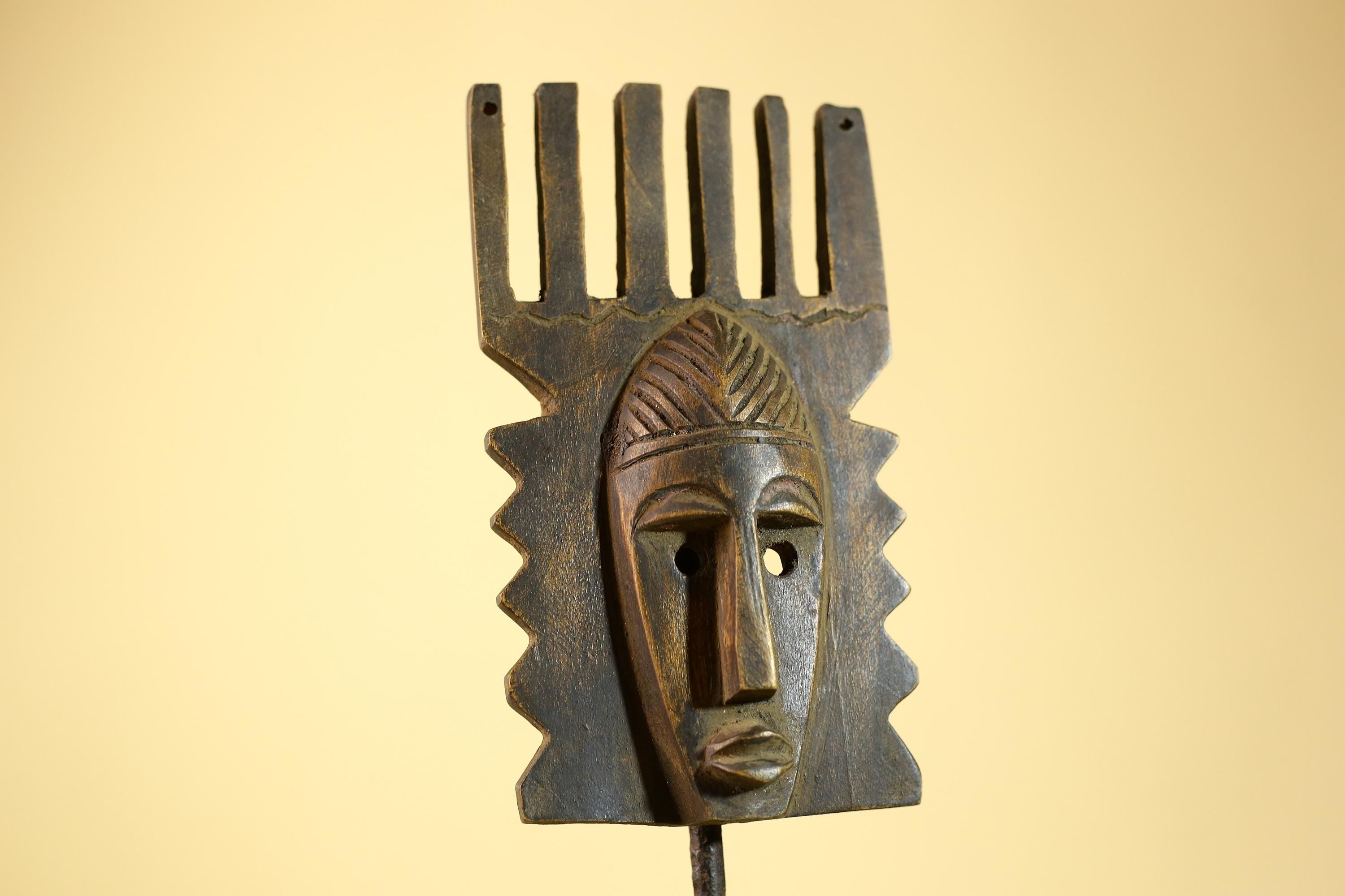 Hand Carved African Mask, Comb-Crest Wall Art – Vintage Tribal Wooden Art-G6231