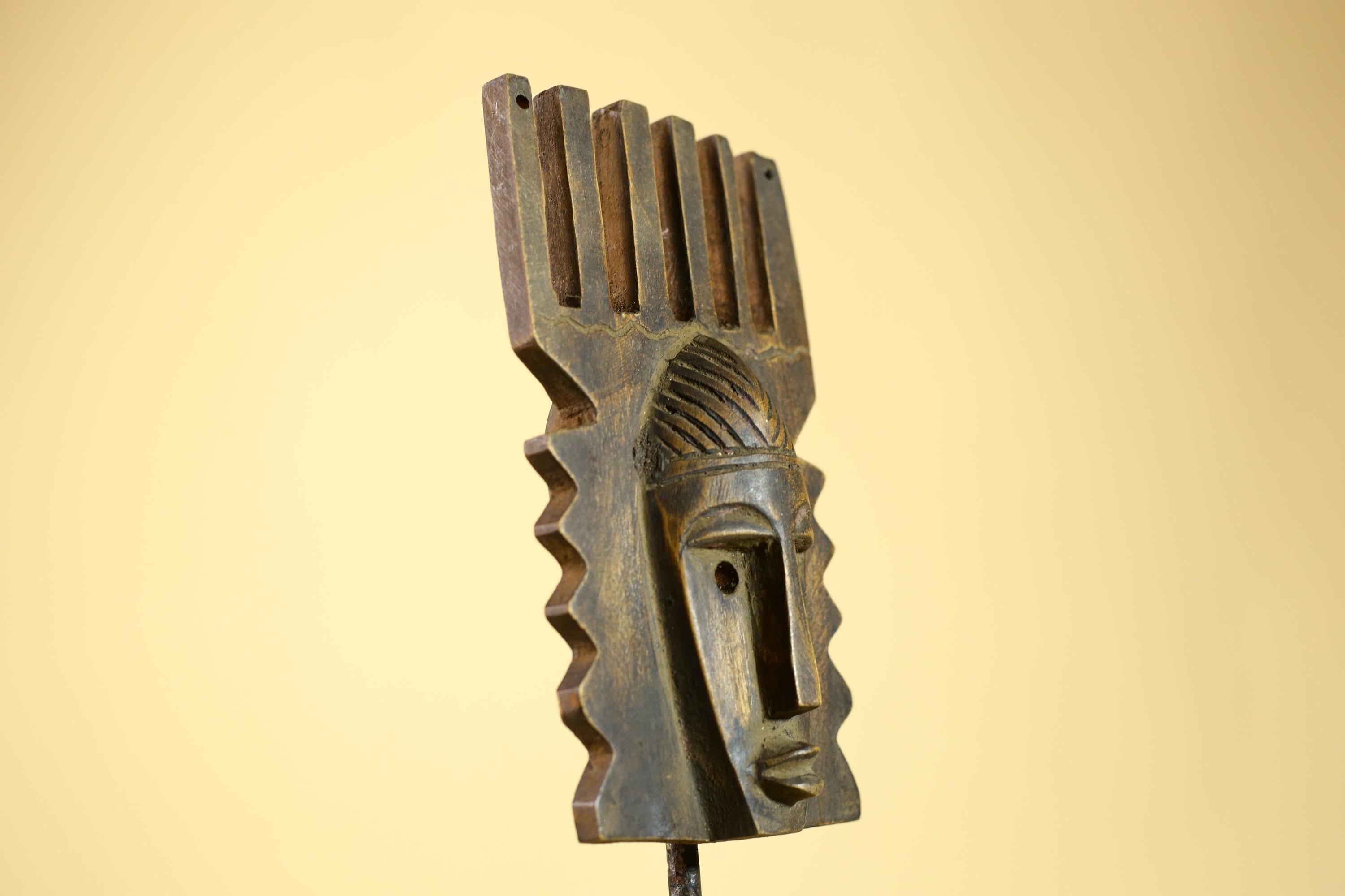 Hand Carved African Mask, Comb-Crest Wall Art – Vintage Tribal Wooden Art-G6231