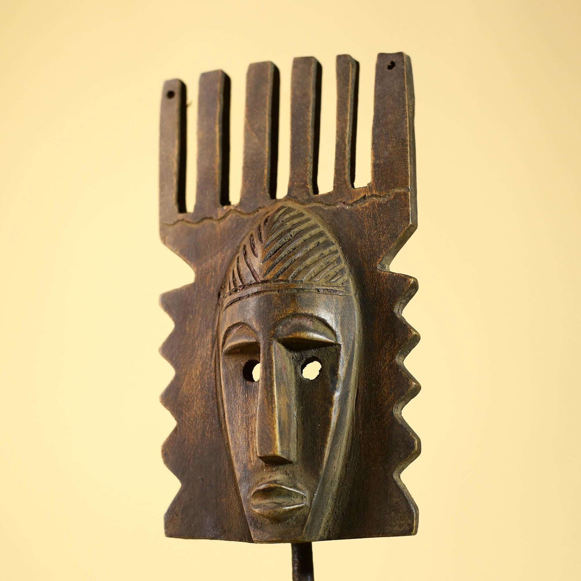 Hand Carved African Mask, Comb-Crest Wall Art – Vintage Tribal Wooden Art-G6231