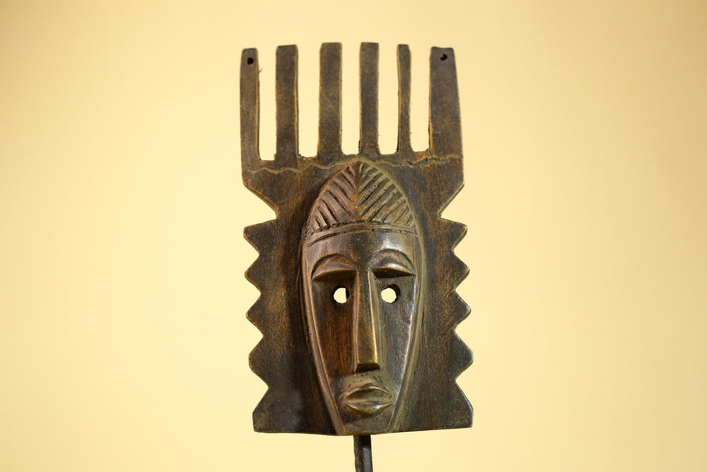 Hand Carved African Mask, Comb-Crest Wall Art – Vintage Tribal Wooden Art-G6231