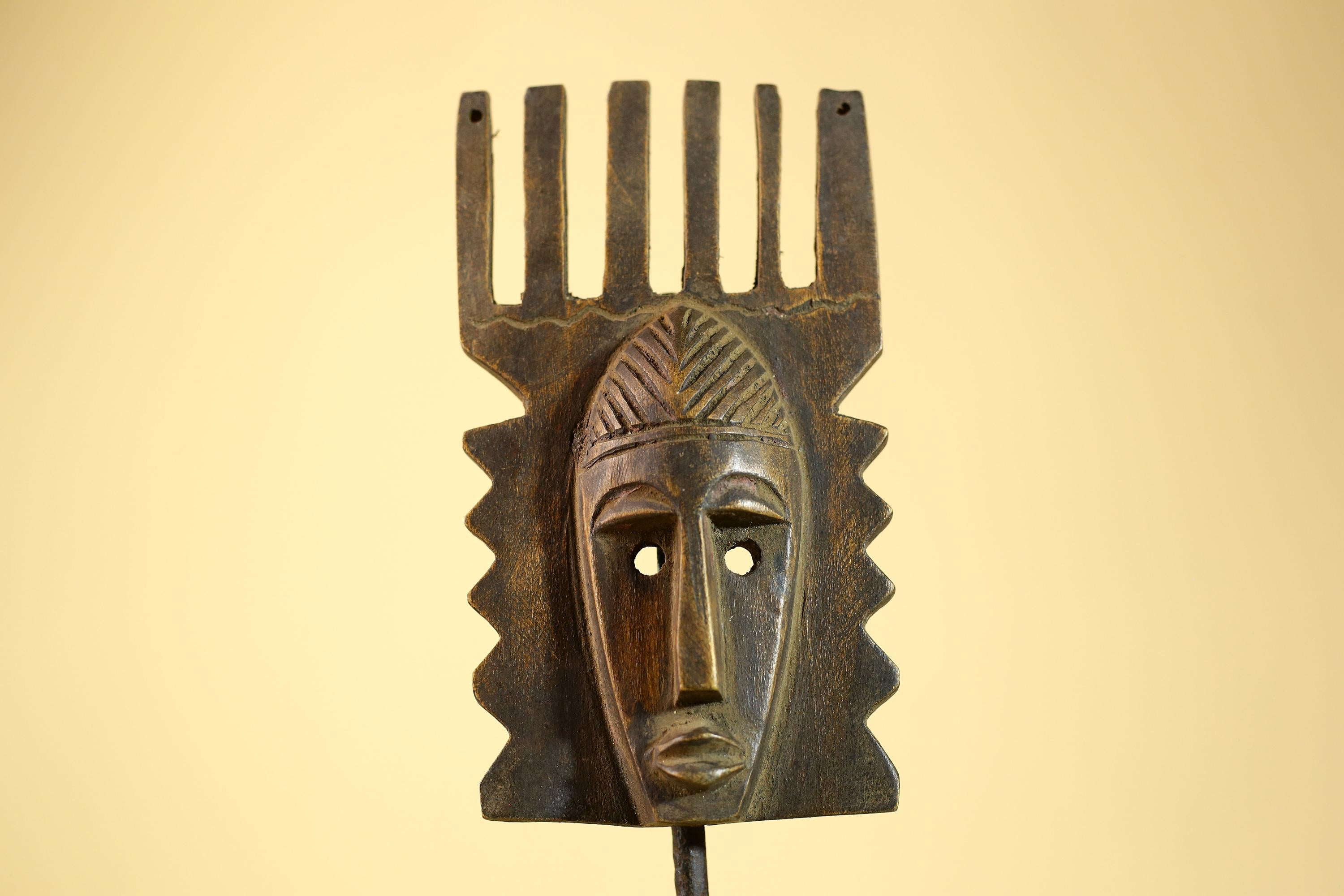 Hand Carved African Mask, Comb-Crest Wall Art – Vintage Tribal Wooden Art-G6231