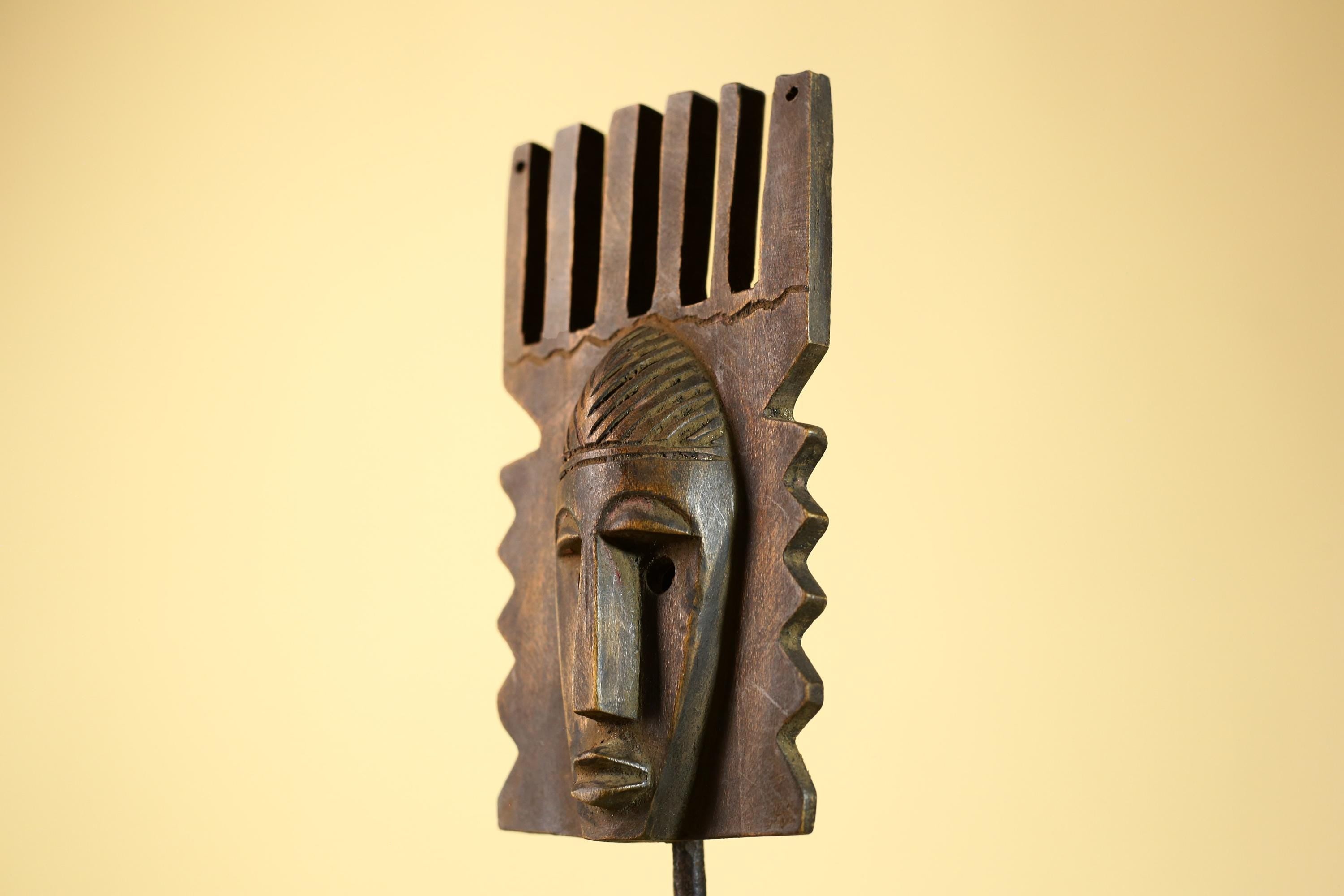 Hand Carved African Mask, Comb-Crest Wall Art – Vintage Tribal Wooden Art-G6231