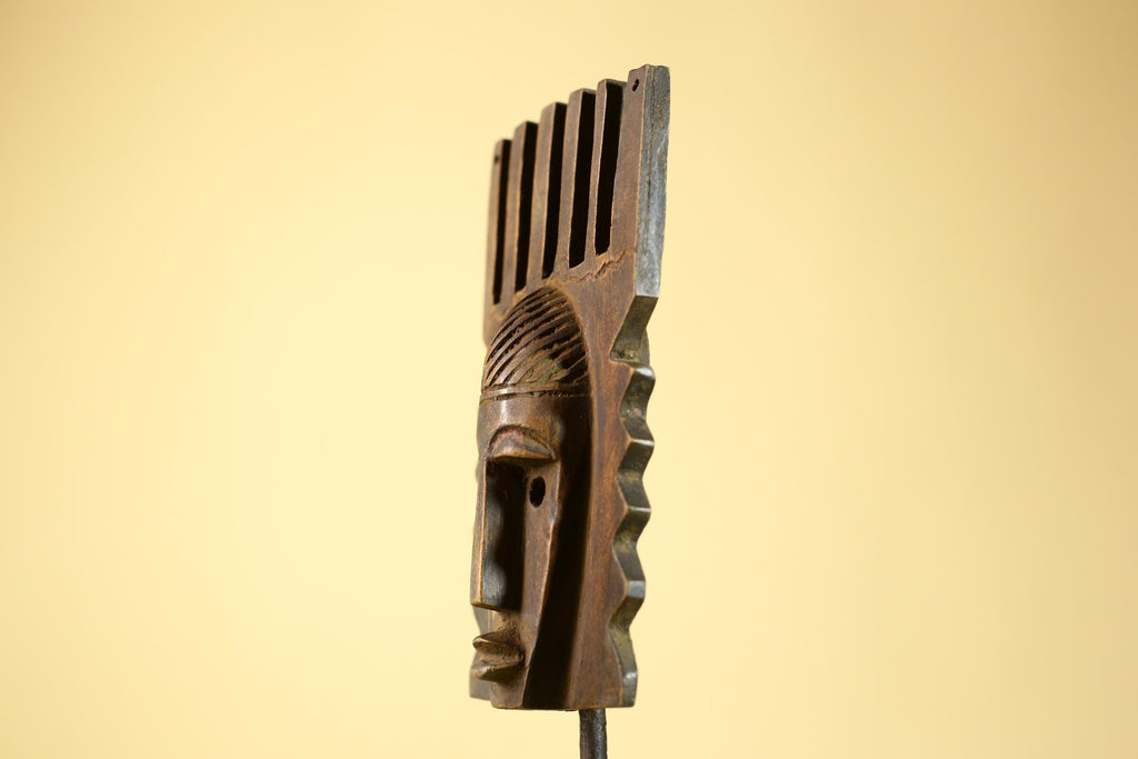 Hand Carved African Mask, Comb-Crest Wall Art – Vintage Tribal Wooden Art-G6231
