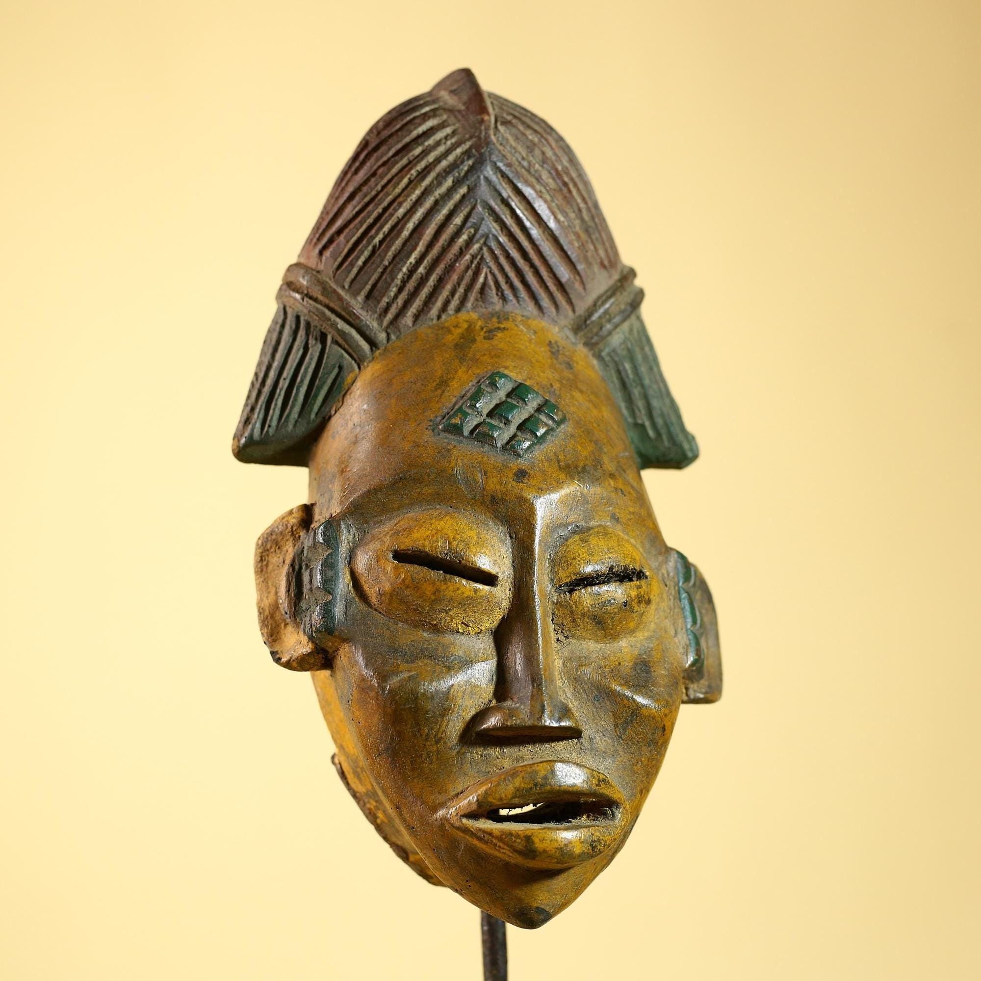 African Baule Mask- Tribal Wood Wall Art, Handmade Vintage Unique Decor-G6233