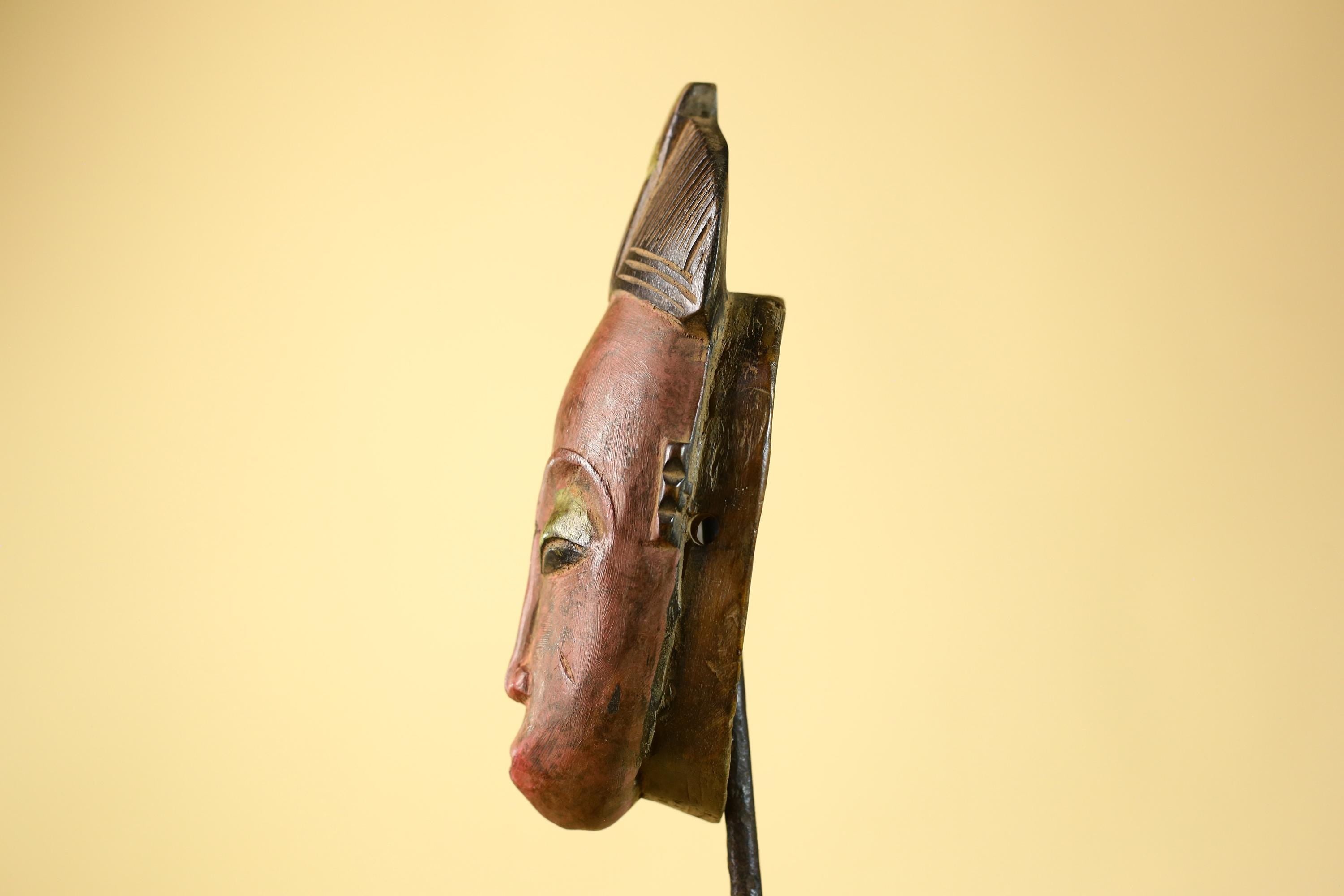 Baule African Mask- Hand Carved Wood Tribal Art Wall Decor Vintage-G6235