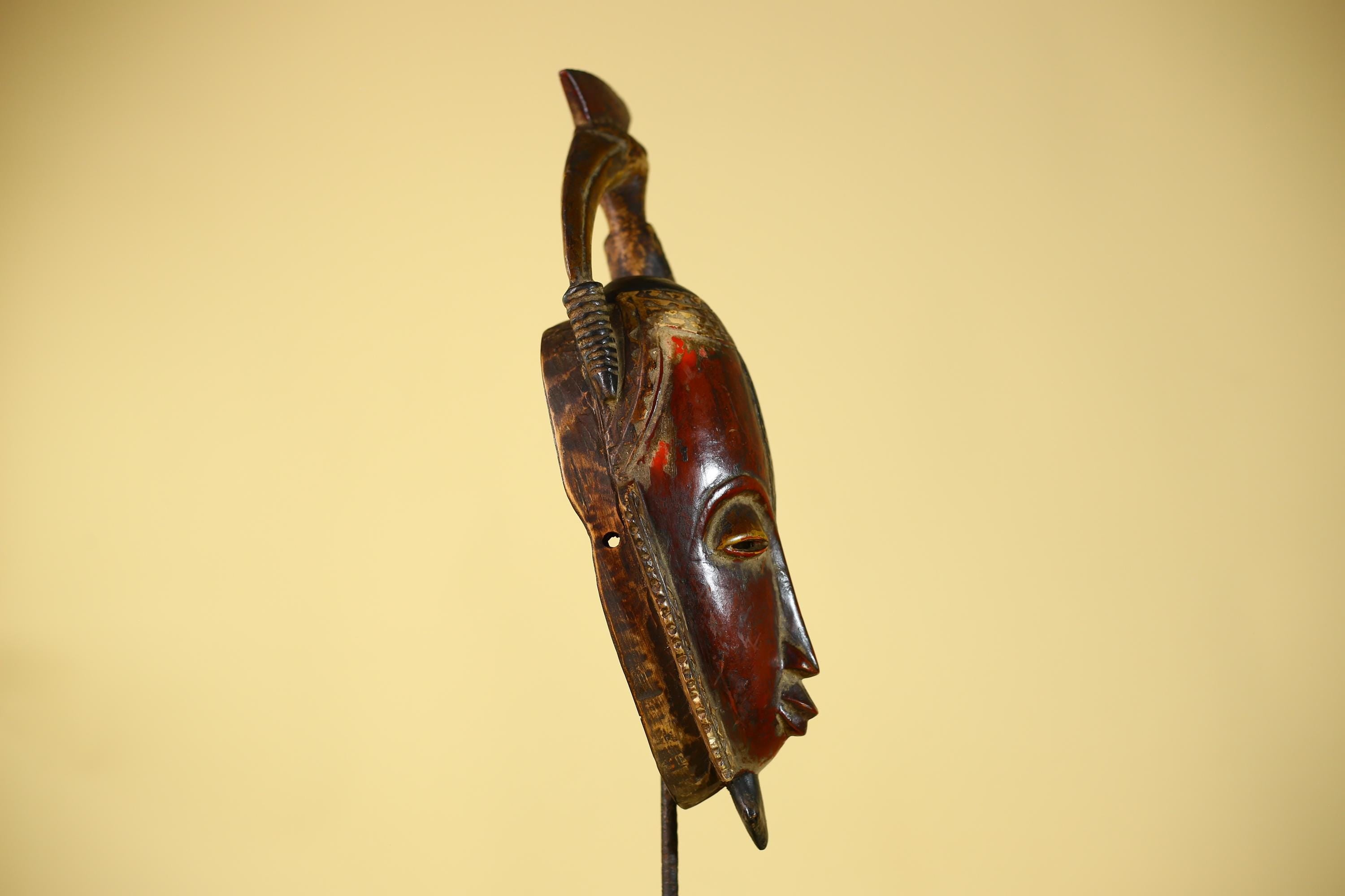 African Mask with Bird Crest, Hand Carved Wooden Tribal Wall Art-G6146