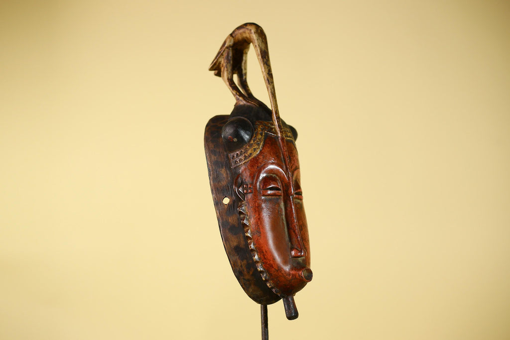 Vintage African Baule Mask With Bird Crest-Hand Carved Wooden Tribal Art-G6148