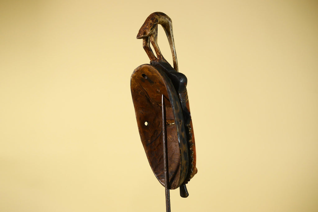 Vintage African Baule Mask With Bird Crest-Hand Carved Wooden Tribal Art-G6148